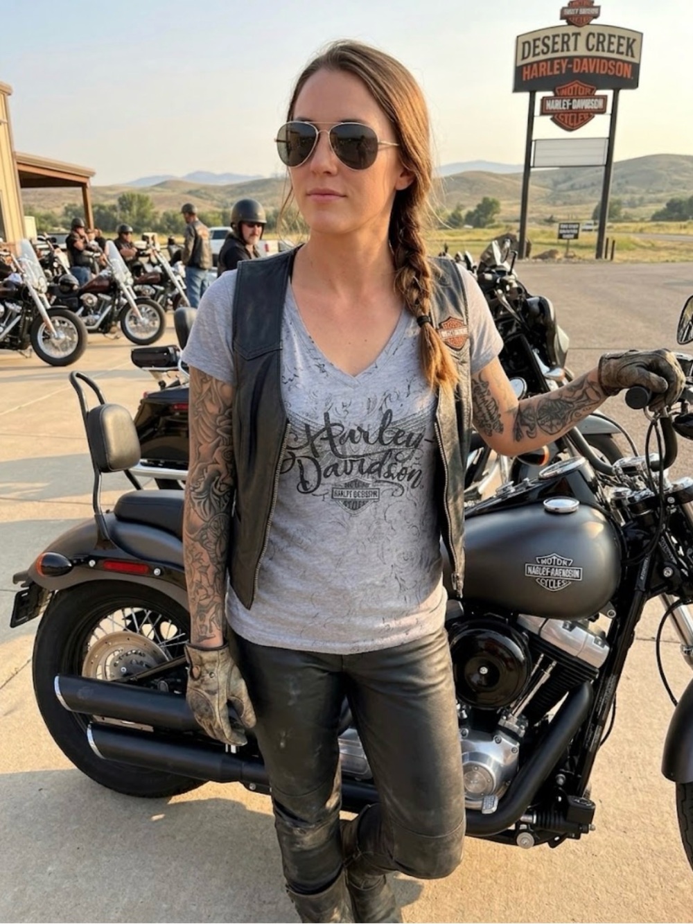 Harley-Davidson Gray V-Neck Logo Tee with Faded Script